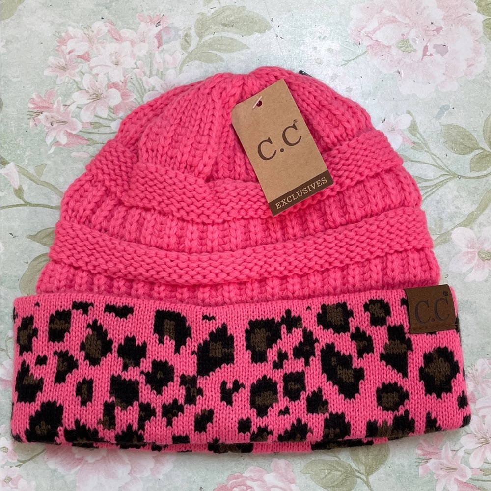 C.C Vibrant Pink Leopard Print Beanie